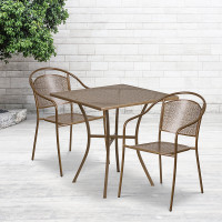 Flash Furniture CO-28SQ-03CHR2-GD-GG 28" Square Table Set with 2 Round Back Chairs in Gold
